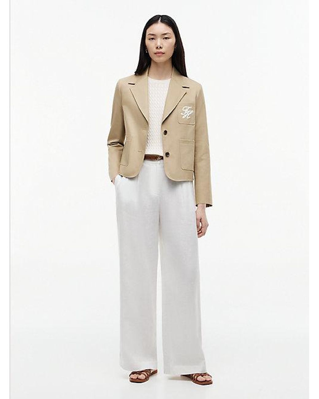 Tommy Hilfiger Natural Regular Fit Logo Appliqué Blazer