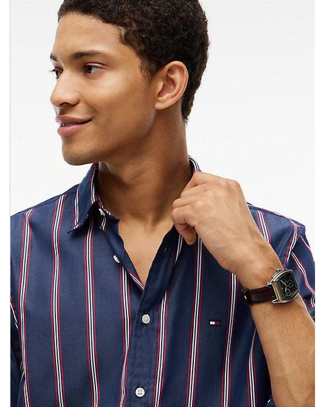Tommy Hilfiger Blue Regular Fit Flex Stripe Poplin Shirt for men