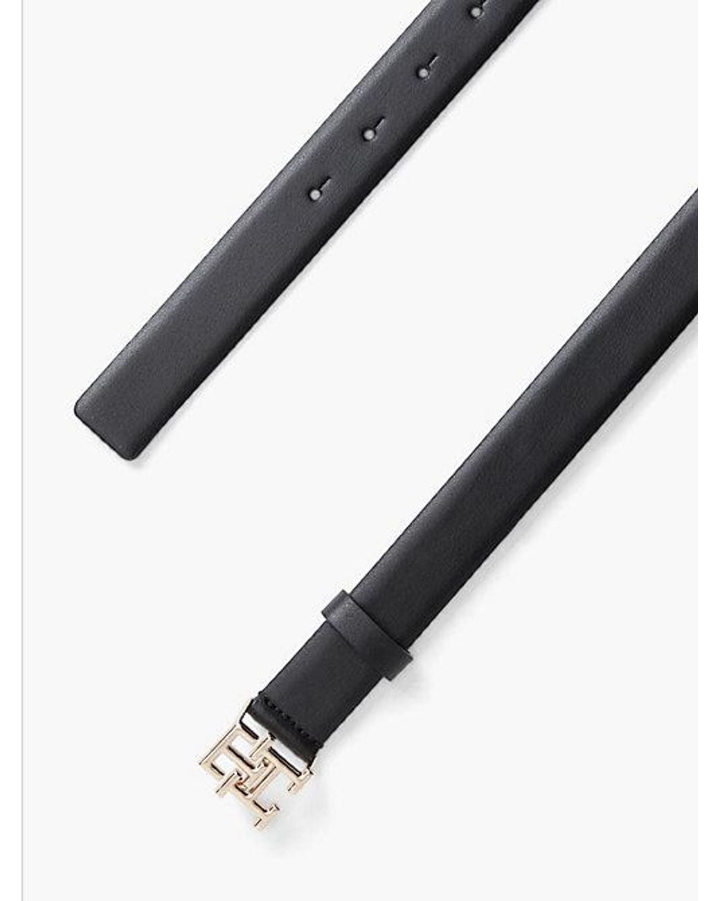 Tommy Hilfiger Black Leather Th Monogram Plaque Buckle Belt