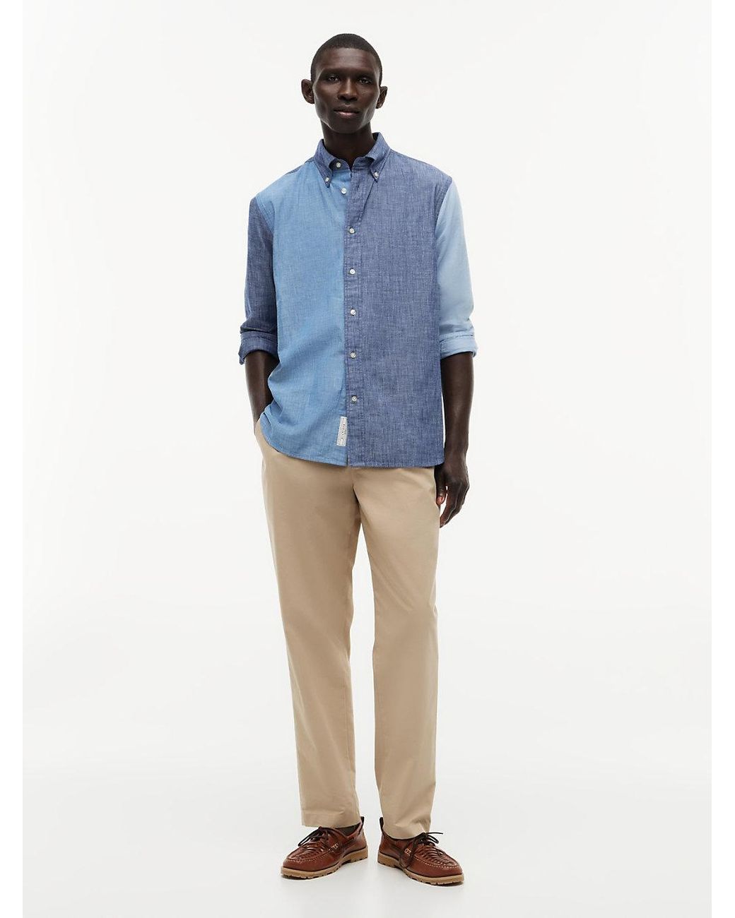 Tommy Hilfiger Blue Relaxed Fit Colour-Blocked Chambray Shirt for men