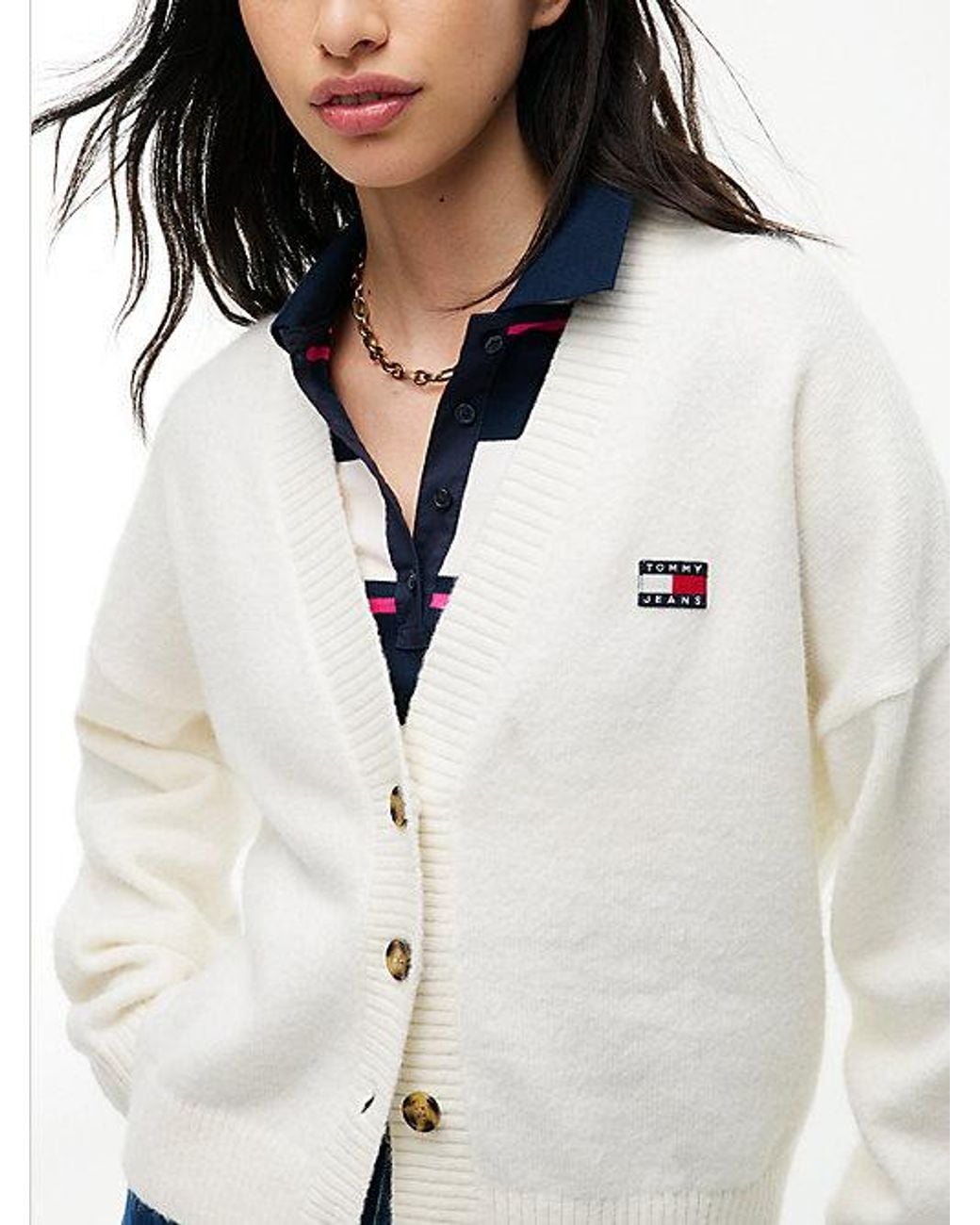 Tommy Hilfiger White Tommy Jeans Tommy Badge Fluffy Cardigan With Alpaca