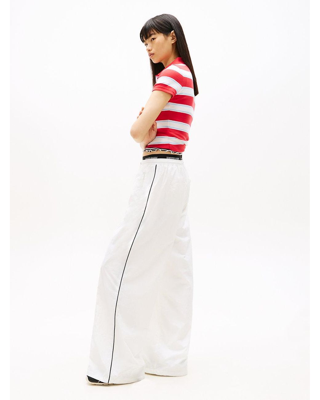 Tommy Hilfiger White Repeat Logo Tape Wide Leg Joggers