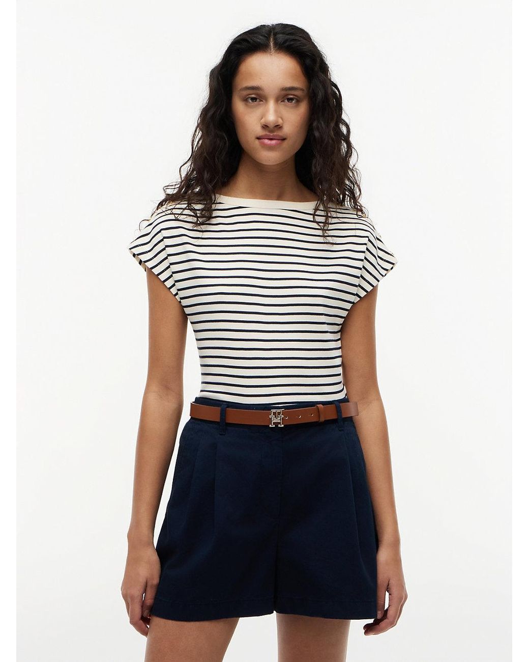 Tommy Hilfiger Blue Tone Button Boat Neck T-Shirt