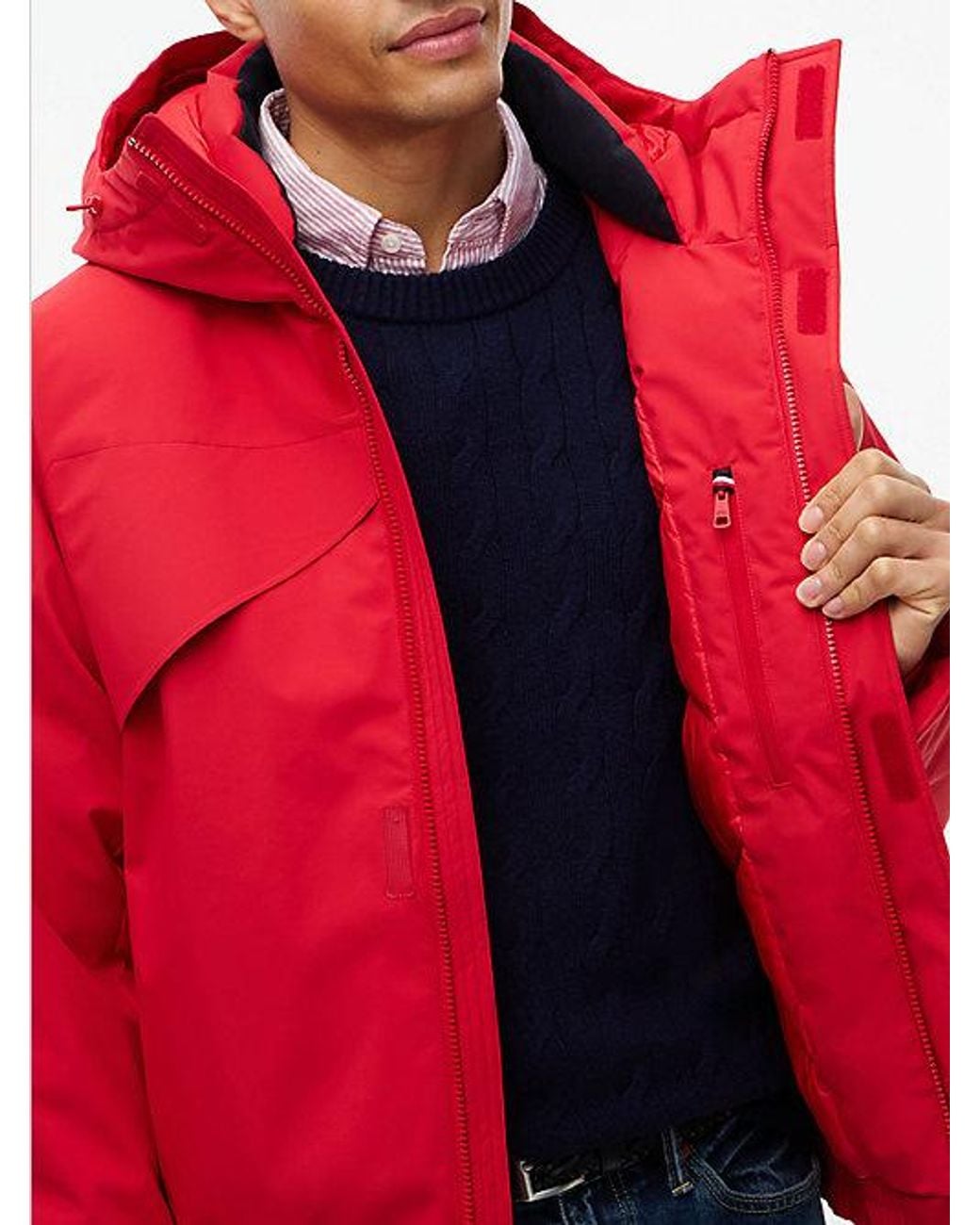 Tommy Hilfiger Red Performance Triple Layer Water Repellent Hooded Jacket for men