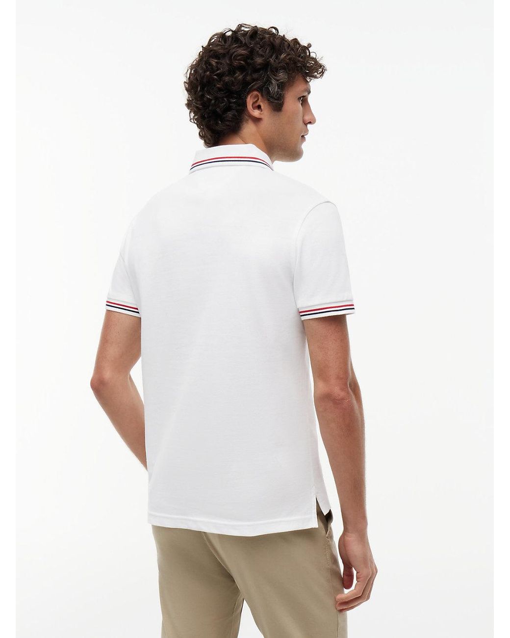 Tommy Hilfiger White S Short Sleeve Casual Polo Shirts In Slim Fit With Stretch And Cuff Designs for men