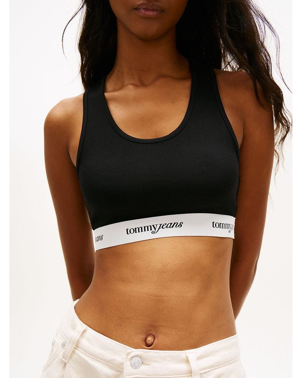 Tommy Hilfiger Black Repeat Logo Tape Racerback Bra Top