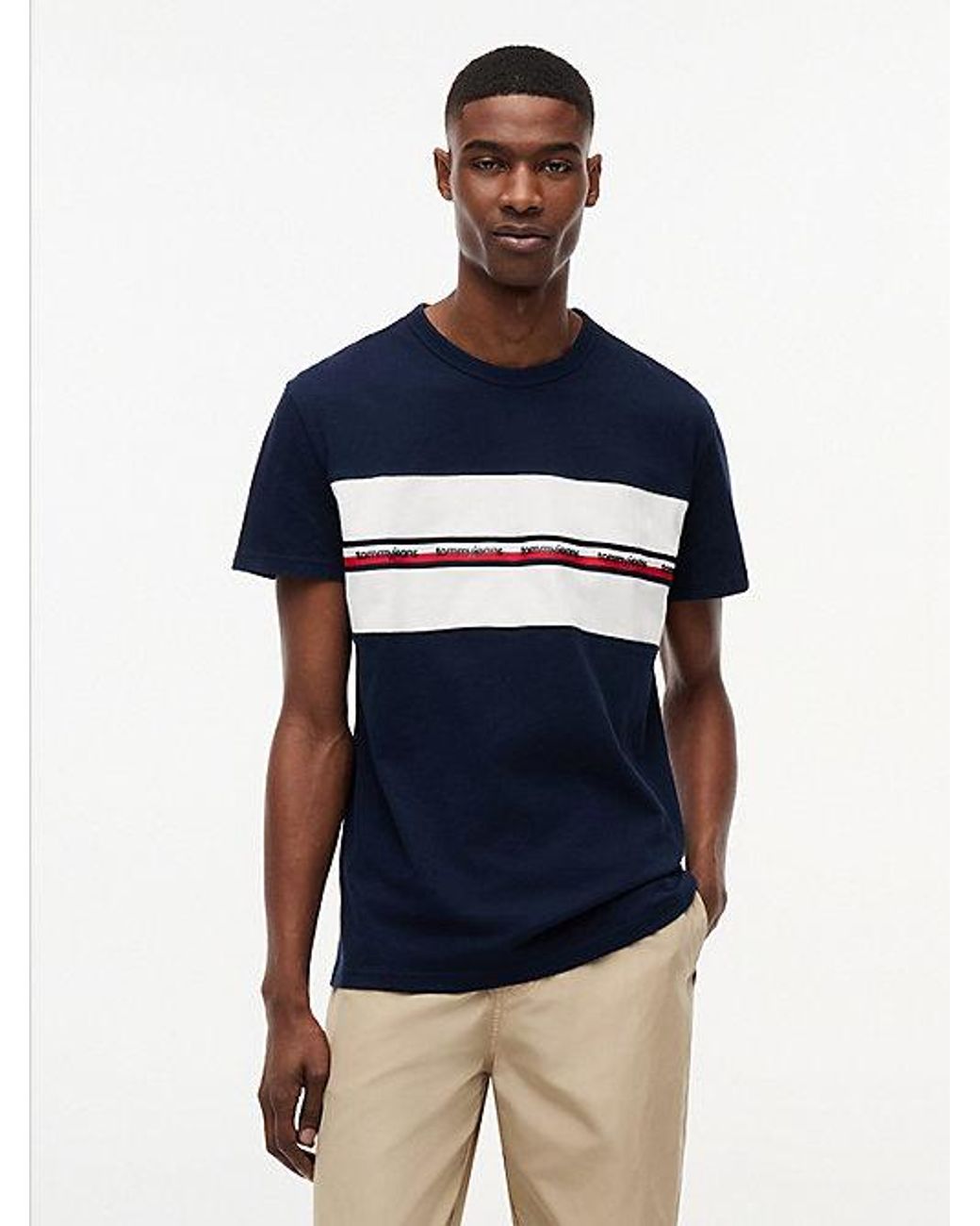 Tommy Hilfiger Blue Global Stripe Tape Peached Jersey T-Shirt for men