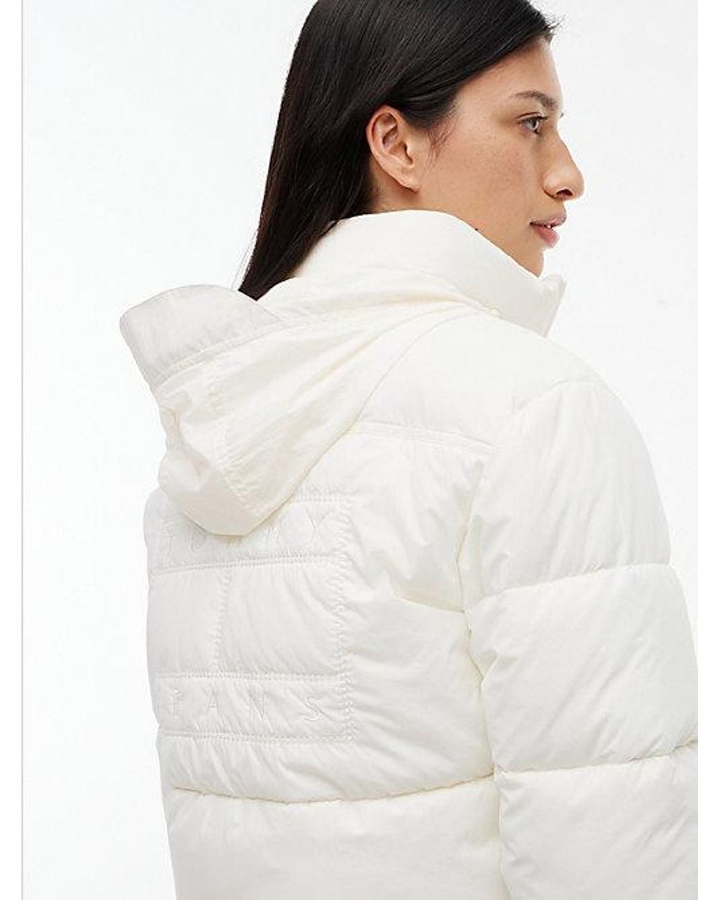 Tommy Hilfiger White Tommy Jeans Back Logo Cropped Puffer Jacket