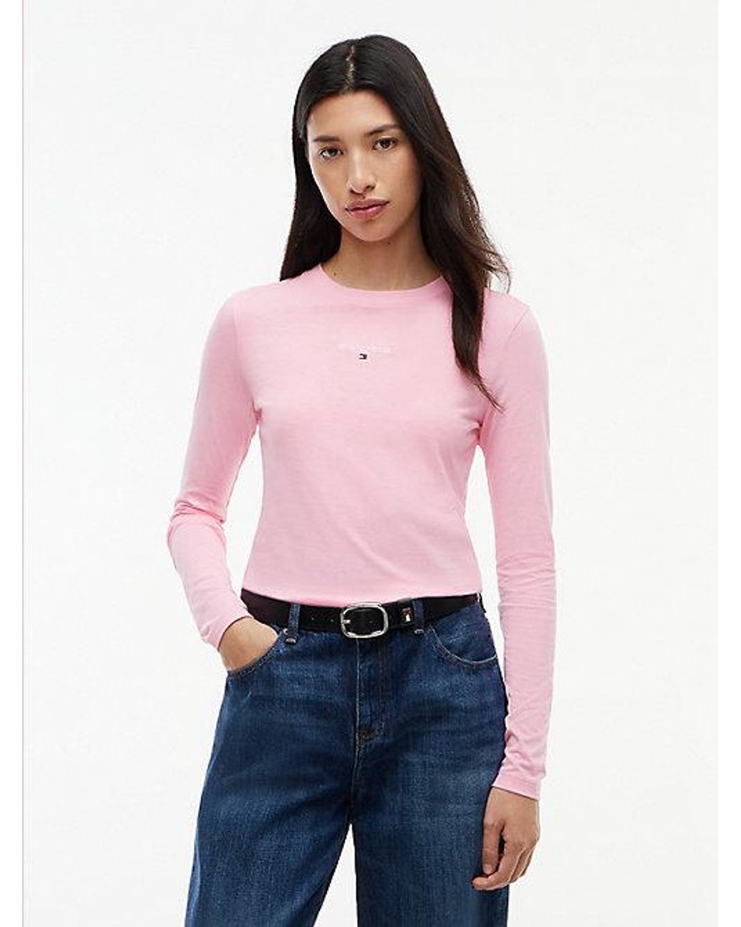 Tommy Hilfiger Pink Tommy Jeans Classic Logo Slim Long Sleeve T-Shirt