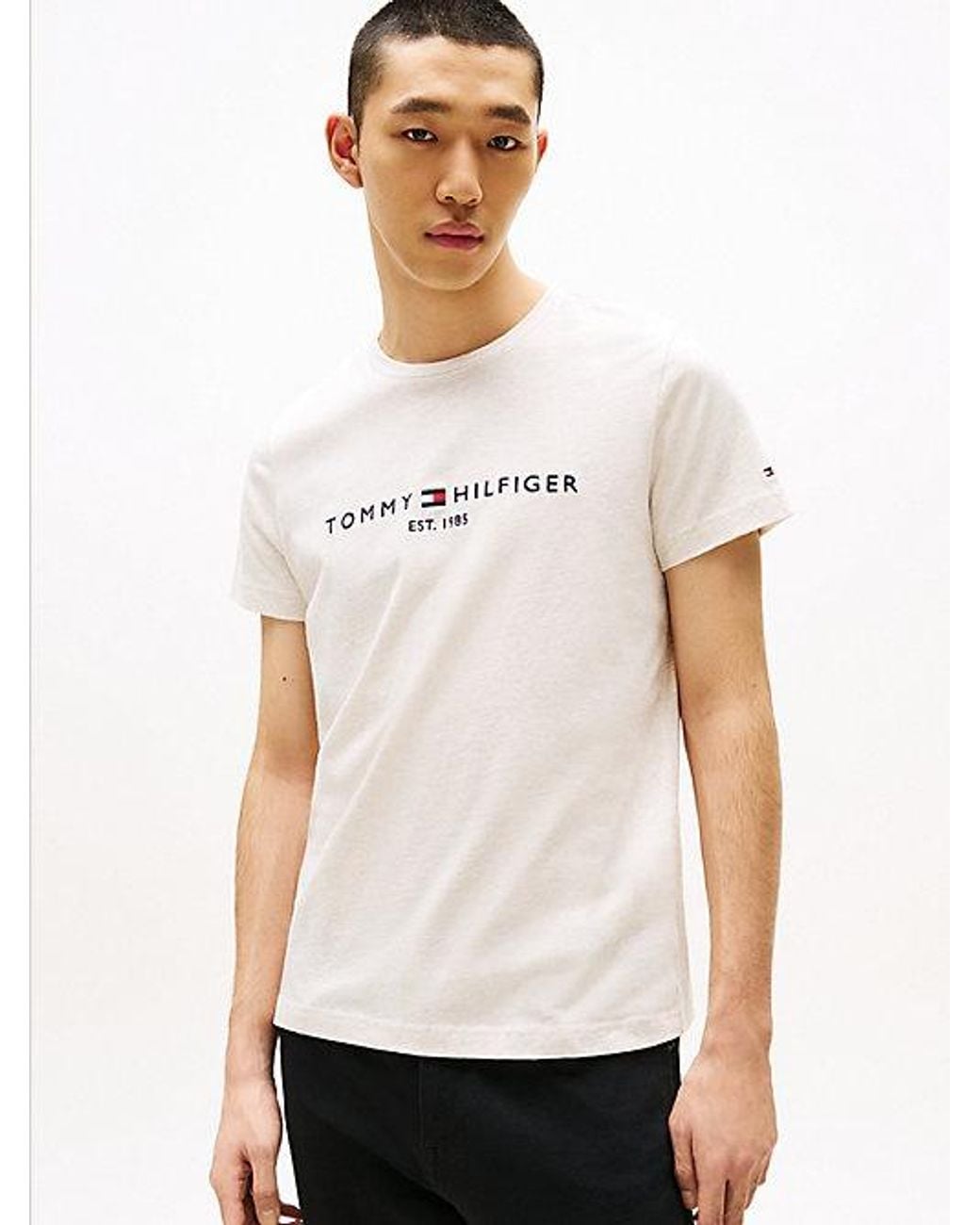 Tommy Hilfiger White Logo Embroidery Slim Jersey T-Shirt for men