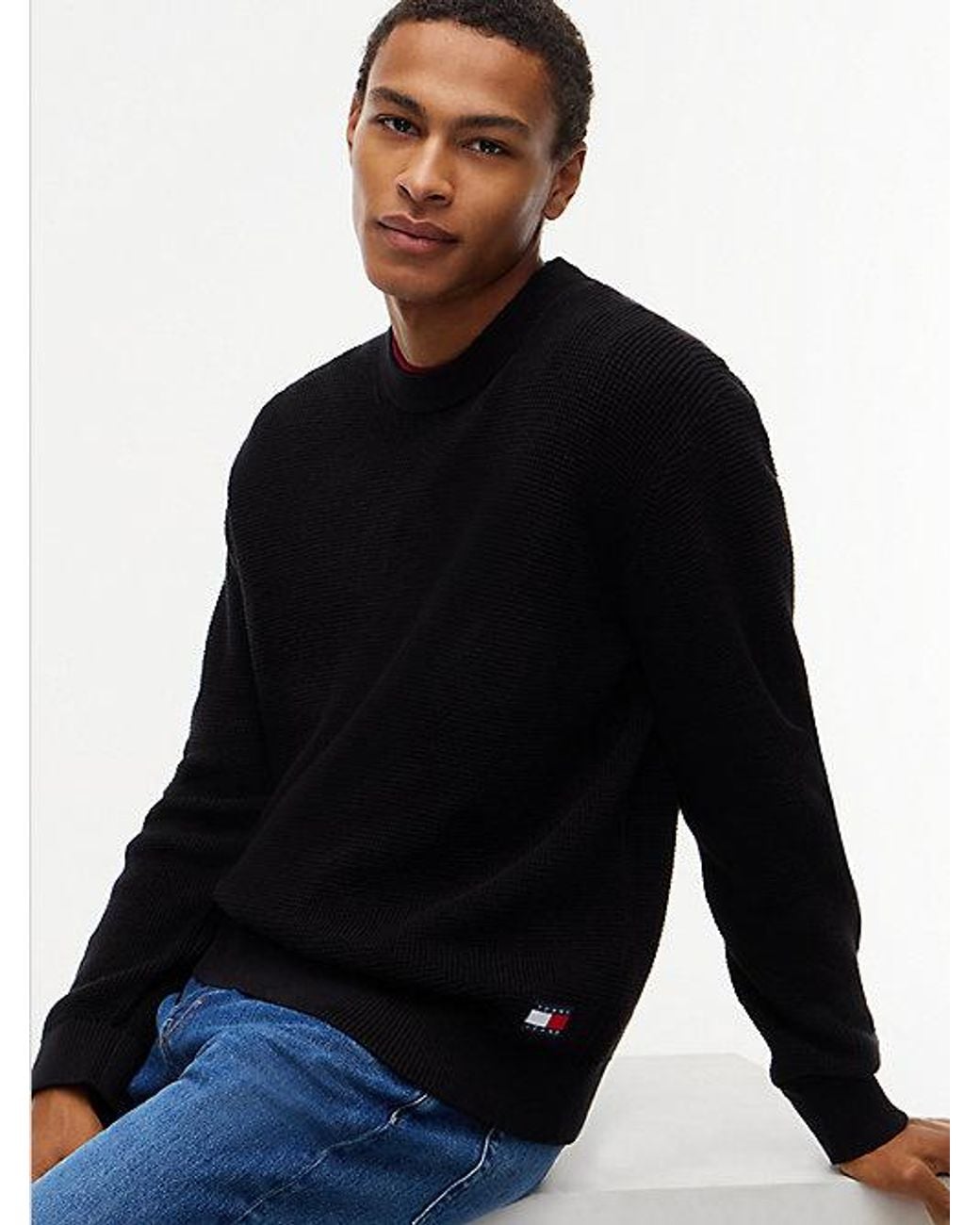 Tommy Hilfiger Blue Tommy Jeans Logo Waffle Knit Crew Neck Jumper for men