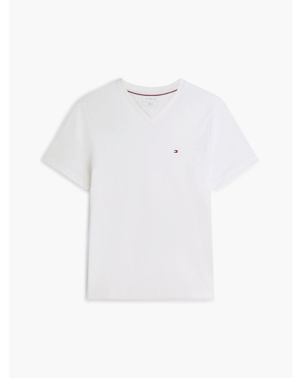 Tommy Hilfiger White Flag Embroidery V-neck T-shirt for men