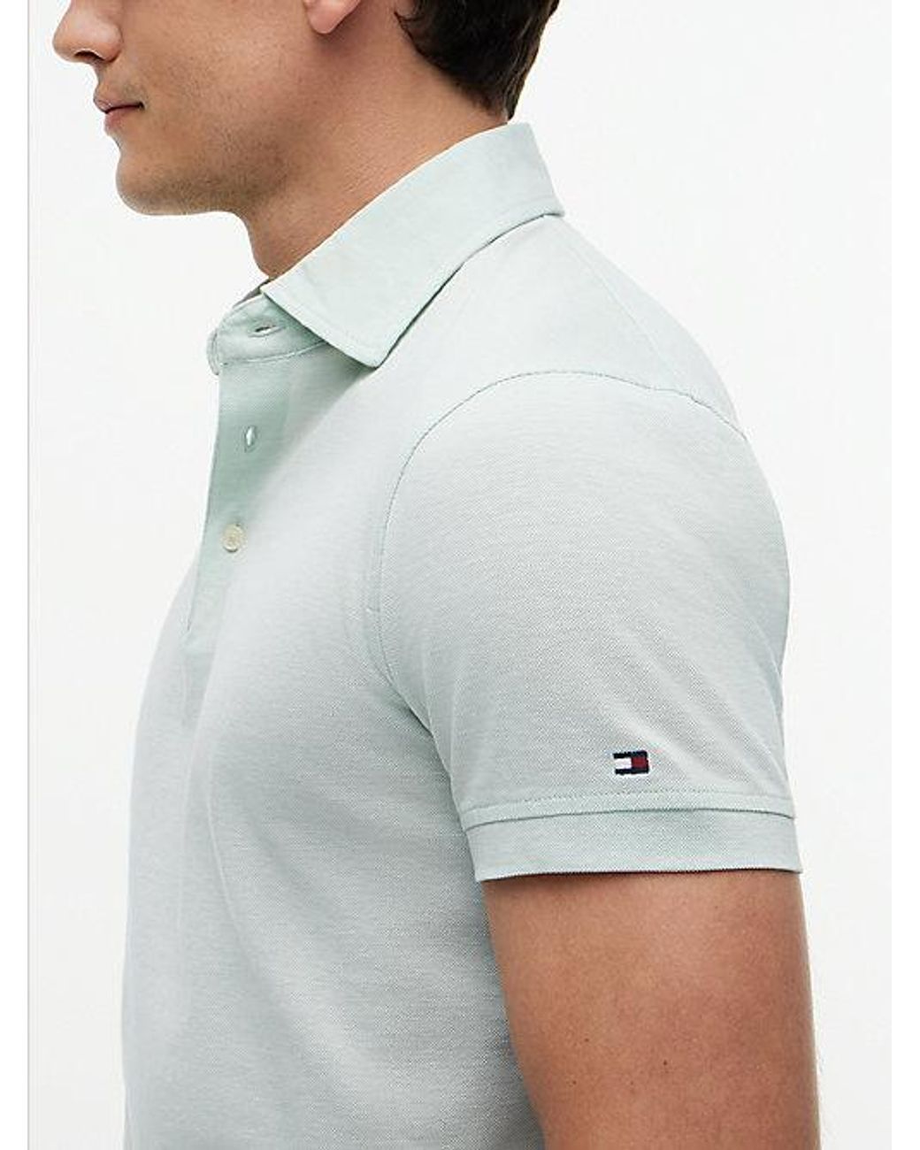 Tommy Hilfiger White New York Label Slim Fit Wide-Spread Polo Shirt for men