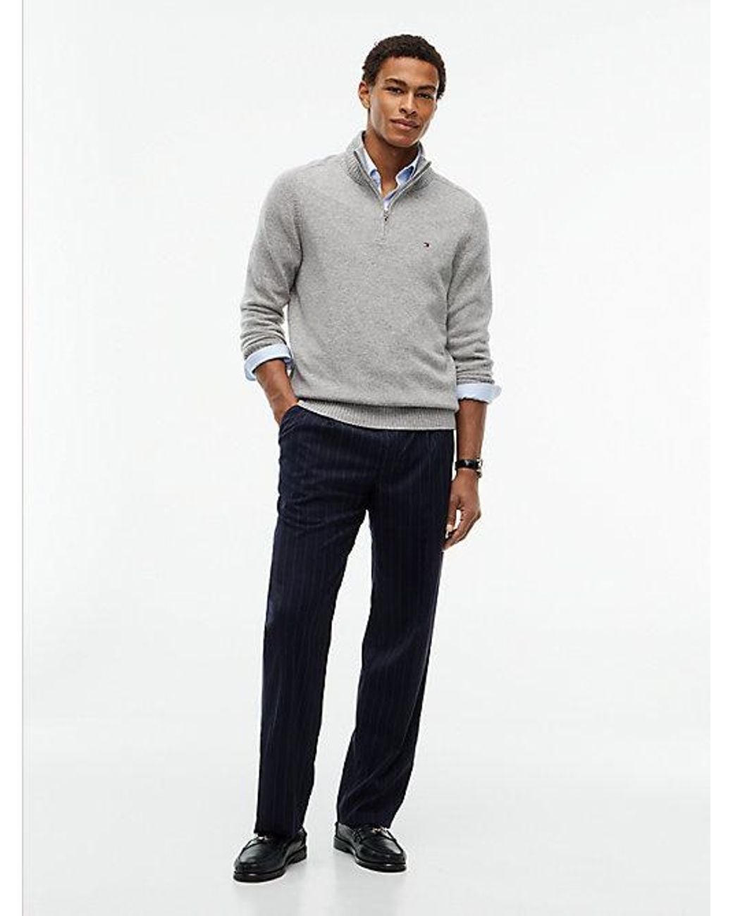 Tommy Hilfiger Gray Pure Lambswool Quarter Zip Jumper for men