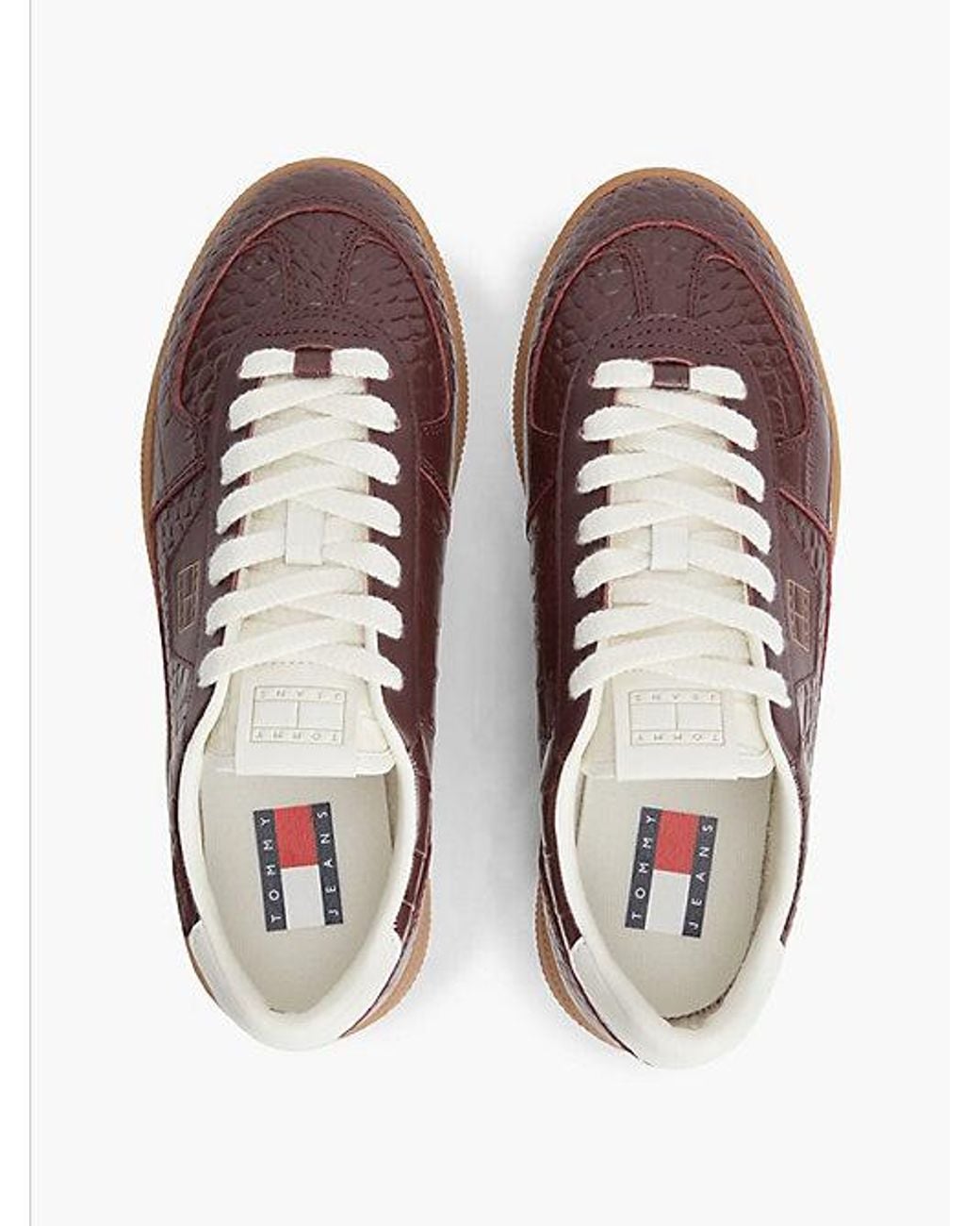 Tommy Hilfiger Brown Tommy Jeans The Greenwich Croco Print Leather Trainers
