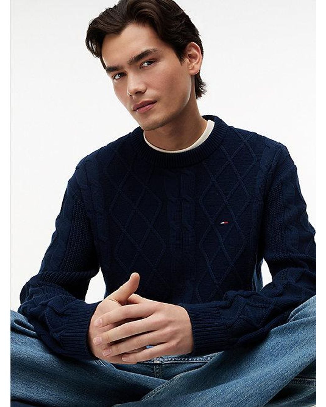 Tommy Hilfiger Blue Tommy Flag Cable Knit Jumper for men