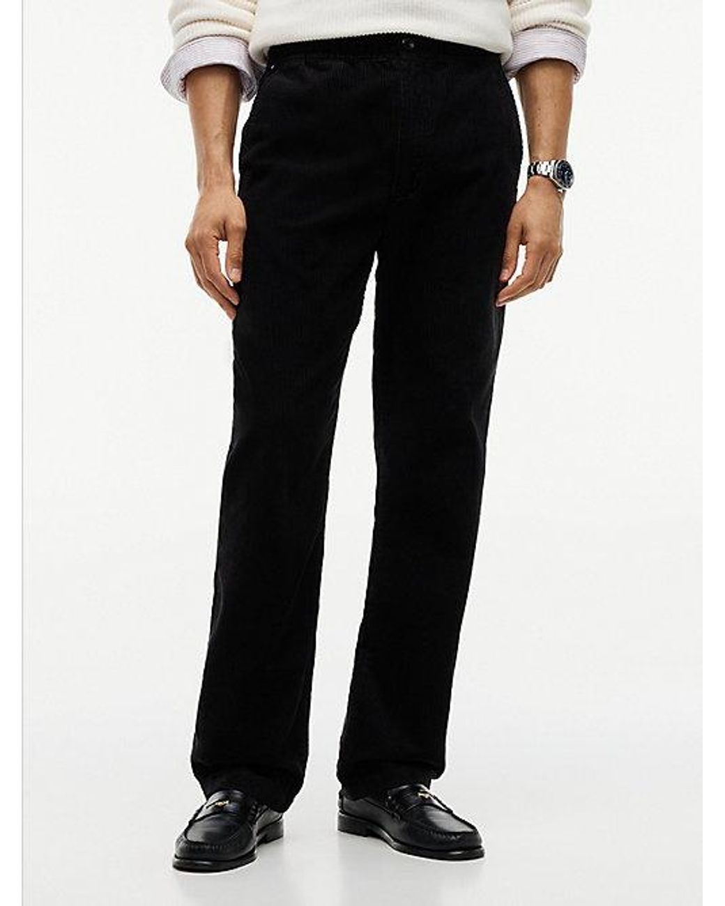 Tommy Hilfiger Black Dover Regular Straight Elasticated Corduroy Chinos for men