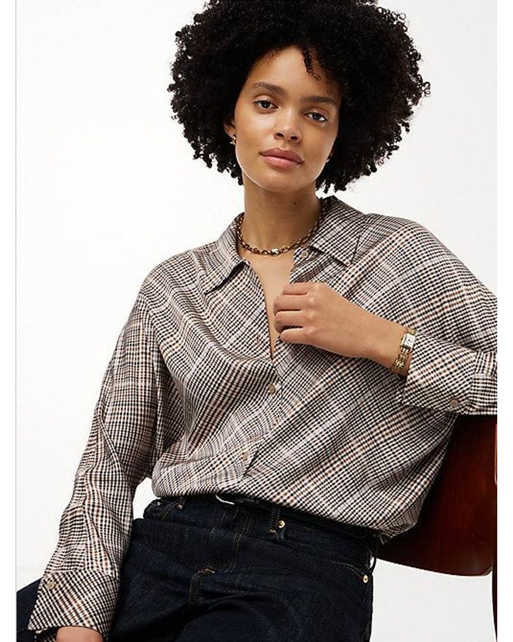 Tommy Hilfiger Gray Relaxed Fit Print Satin Shirt