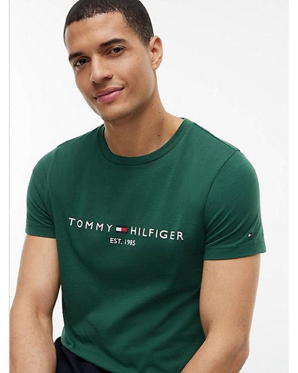 Tommy Hilfiger Green Logo Embroidery Slim Jersey T-Shirt for men