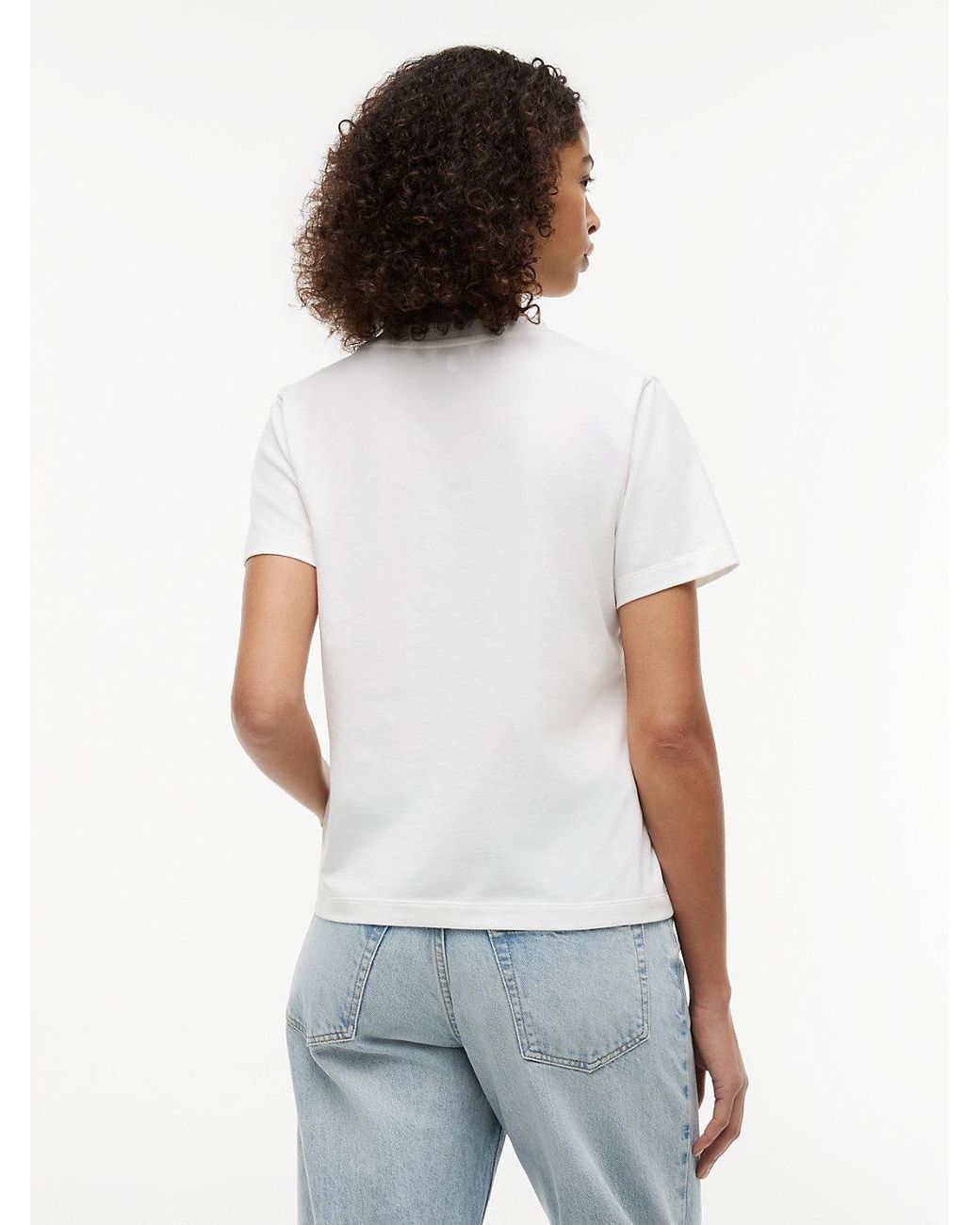 Tommy Hilfiger White Logo Embroidery Crew Neck T-Shirt