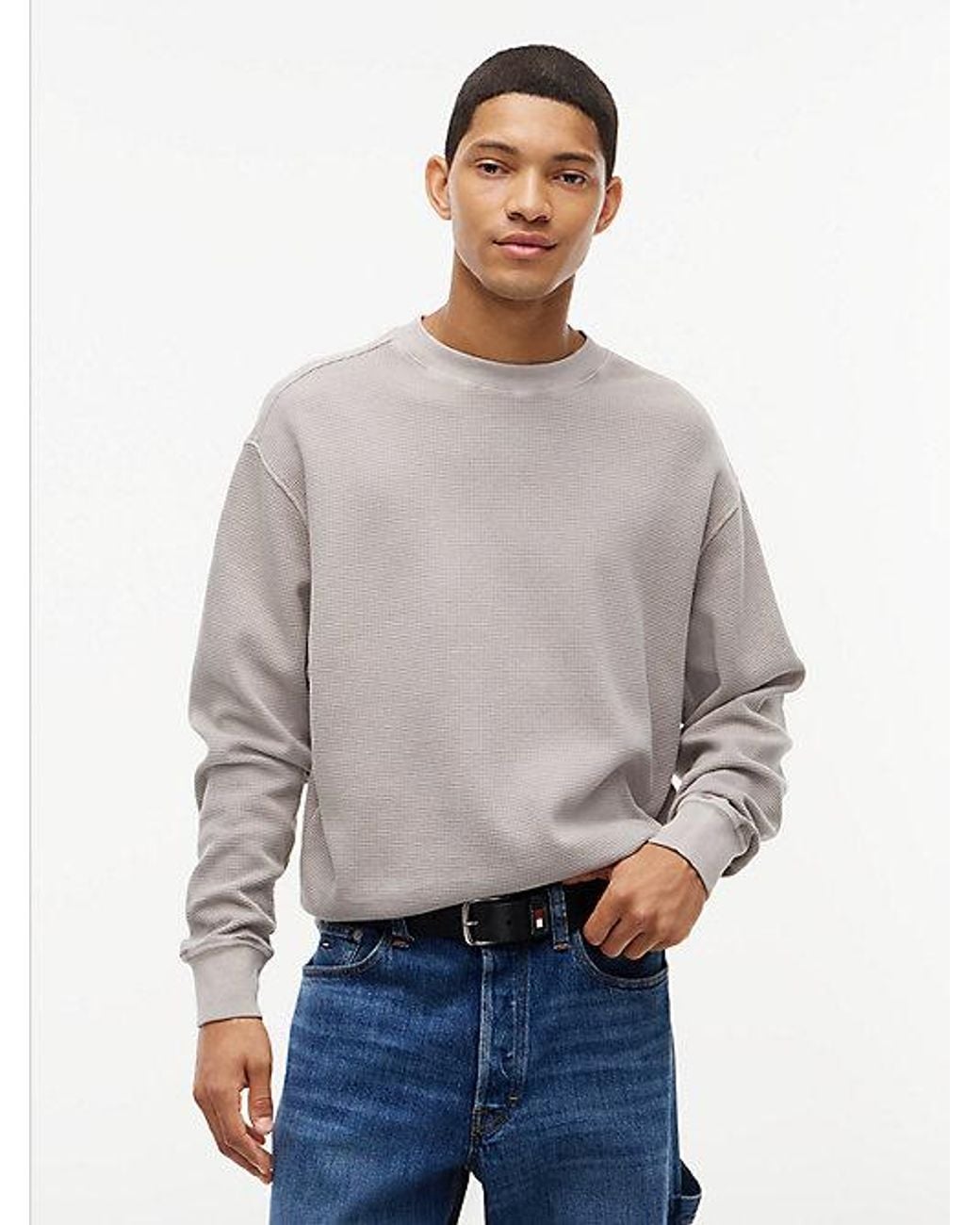 Tommy Hilfiger Gray Tommy Jeans Washed Waffle Knit Relaxed Sweatshirt for men