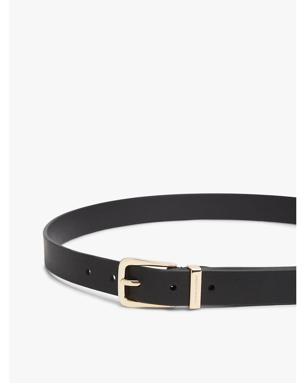 Tommy Hilfiger Black Logo Keeper Rectangular Buckle Leather Belt