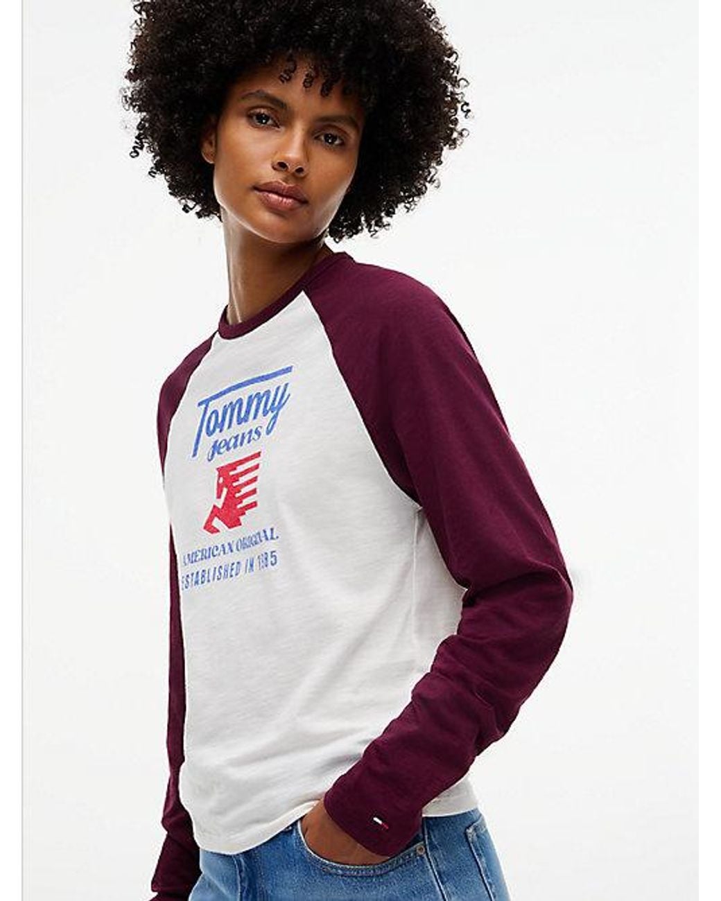Tommy Hilfiger White Tommy Jeans Graphic Raglan Long Sleeve T-Shirt