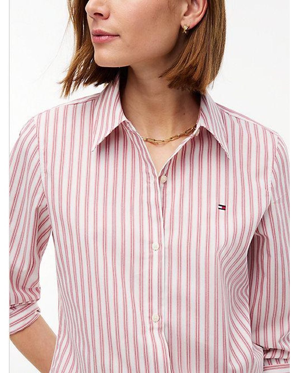 Tommy Hilfiger Pink Regular Fit Flag Embroidery Poplin Shirt