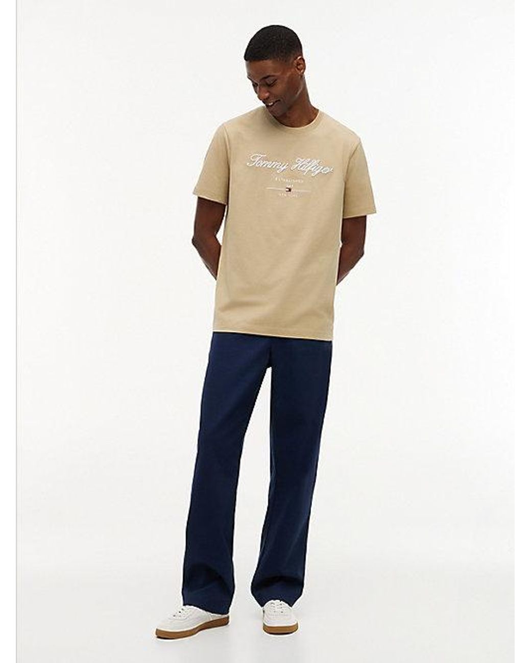 Tommy Hilfiger Natural Textured Logo Jersey T-Shirt for men