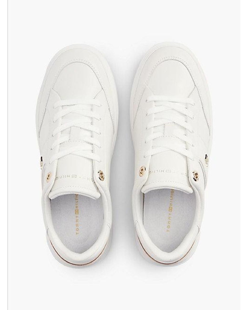 Tommy Hilfiger White Pebble Grain Leather Cupsole Trainers