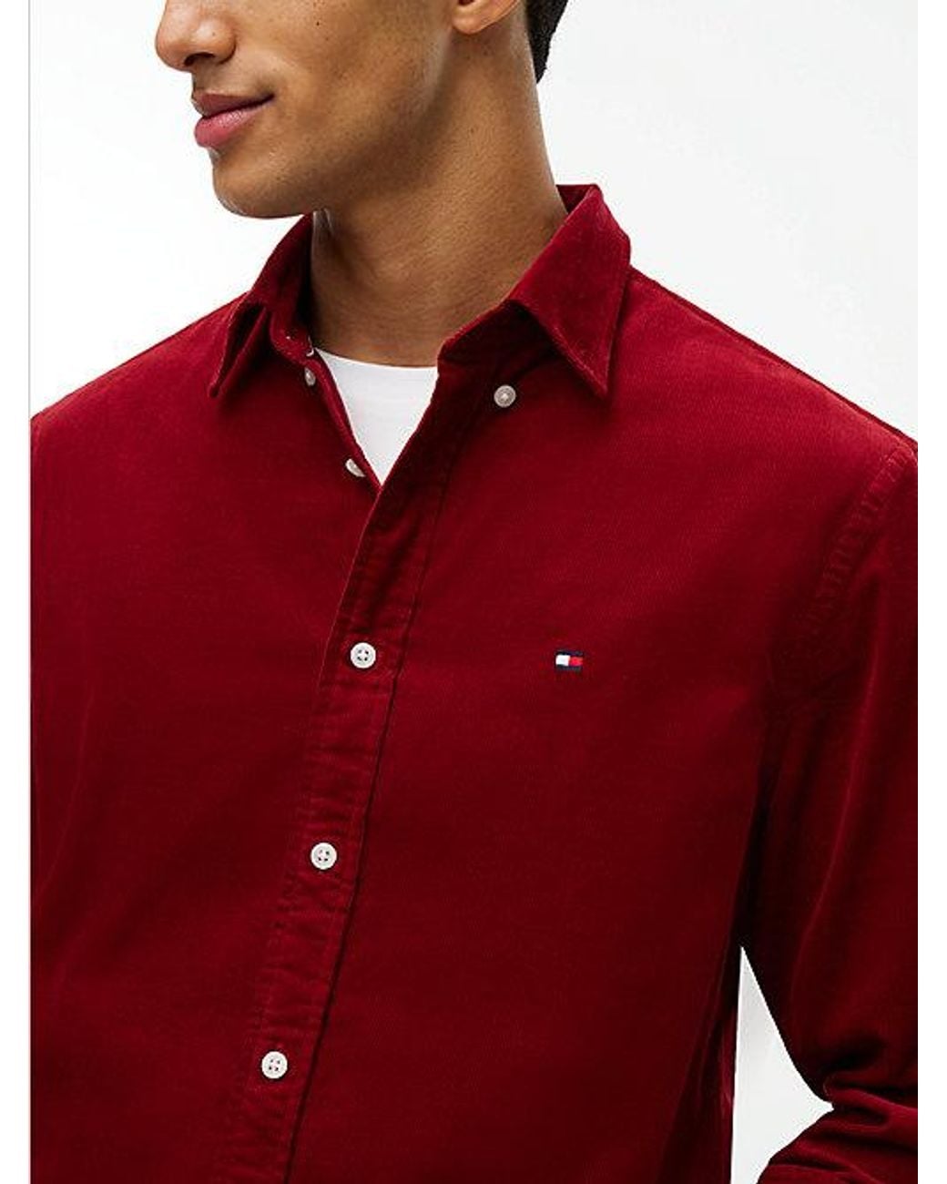 Tommy Hilfiger Red Regular Fit Fine Corduroy Shirt for men