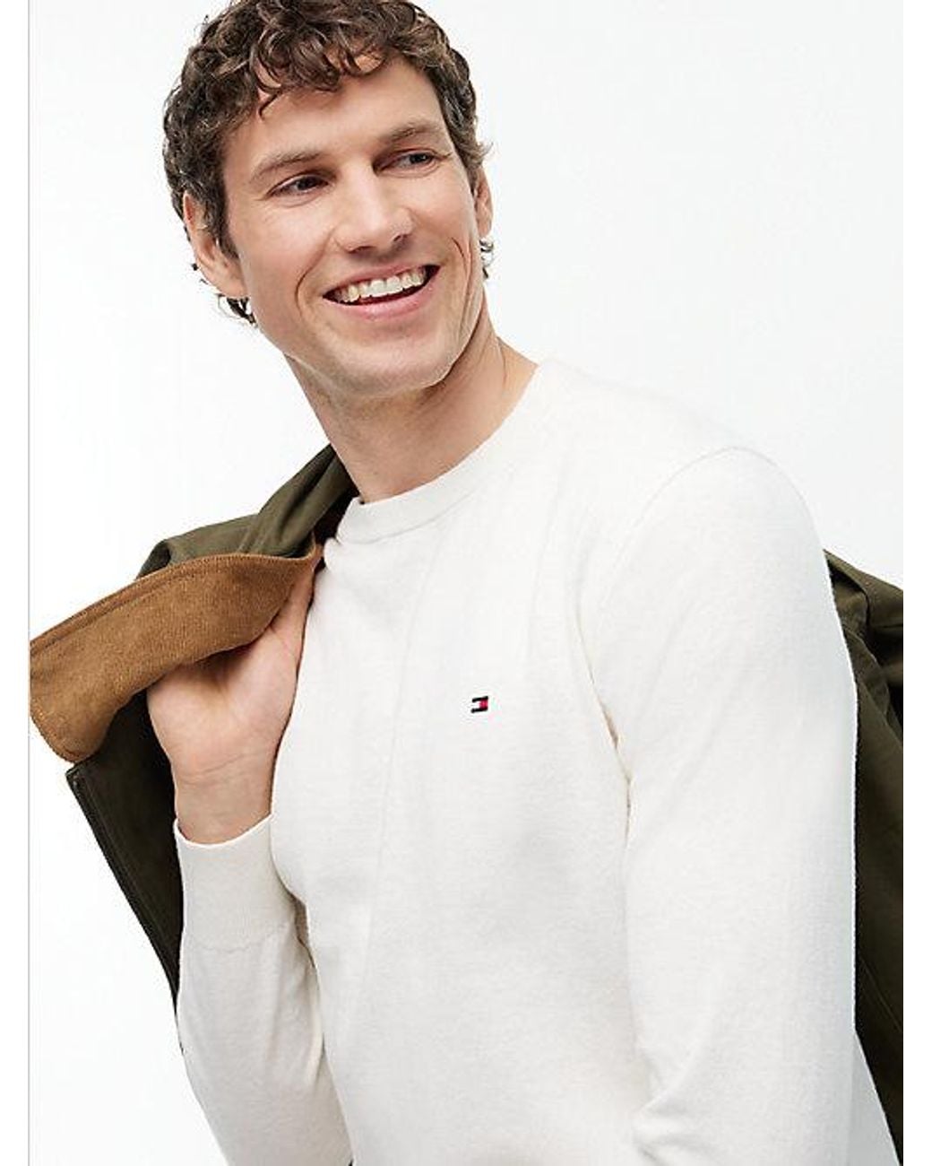 Tommy Hilfiger White Crew Neck Jumper With Cashmere for men