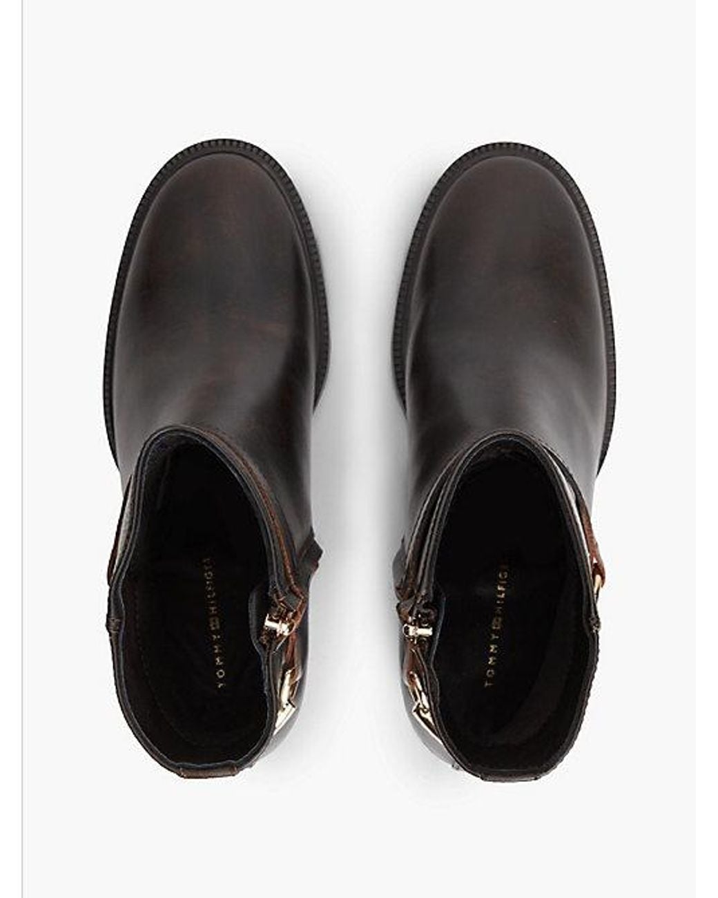 Tommy Hilfiger Black Block Heel Leather Riding Ankle Boots
