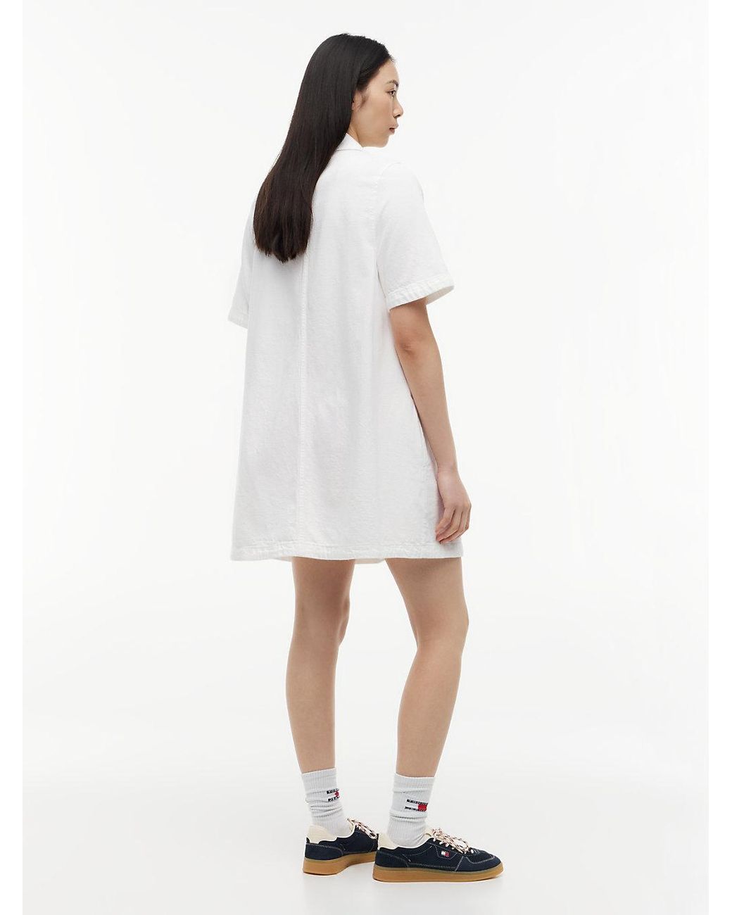 Tommy Hilfiger White Textured Twill A-Line Mini Shirt Dress