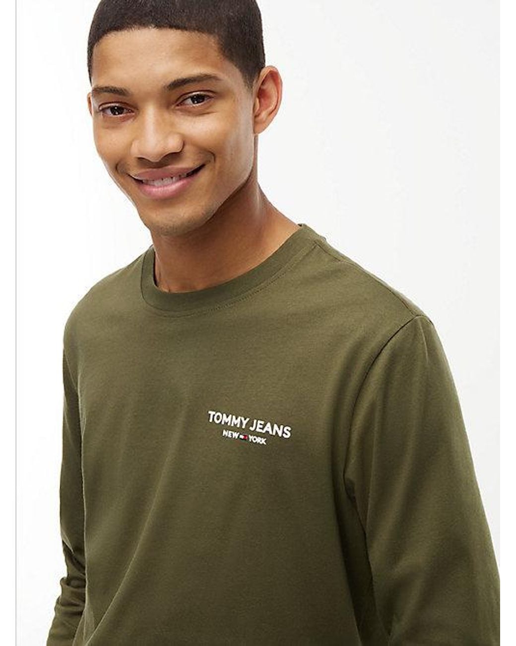 Tommy Hilfiger Green Tommy Jeans Linear Logo Slim Long Sleeve T-Shirt for men
