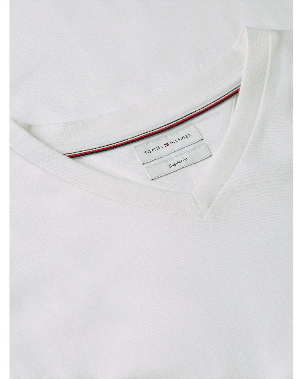 Tommy Hilfiger White Flag Embroidery V-neck T-shirt for men