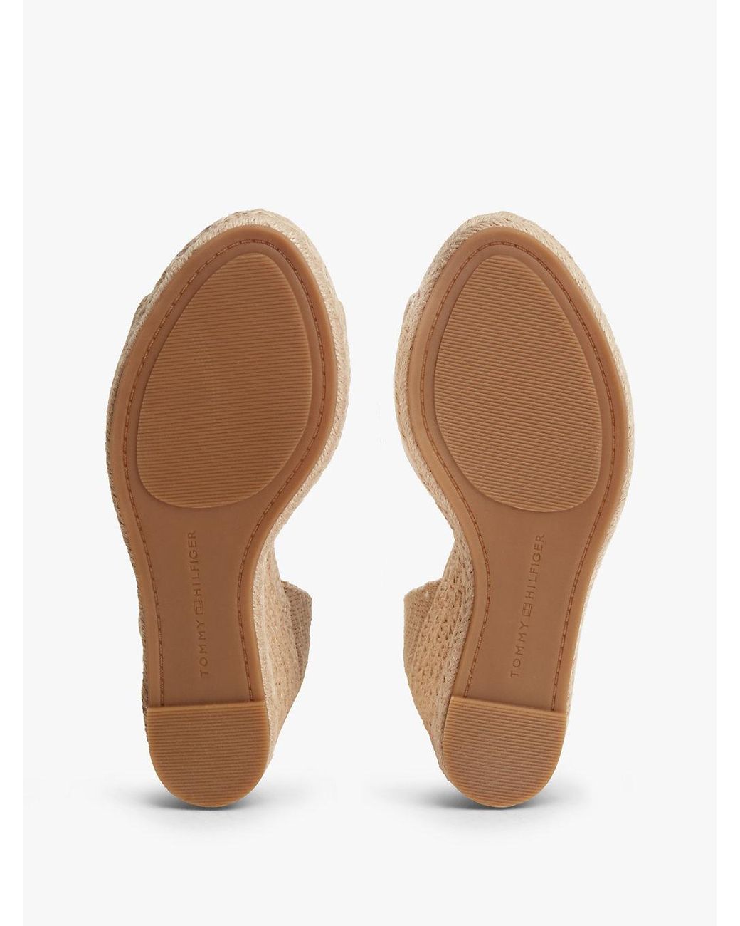 Tommy Hilfiger Natural Logo Plaque Leather Wedge Heel Espadrilles