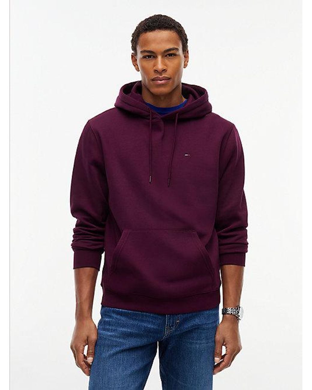 Tommy Hilfiger Purple Tommy Jeans Flag Embroidery Fleece Drawstring Hoody for men
