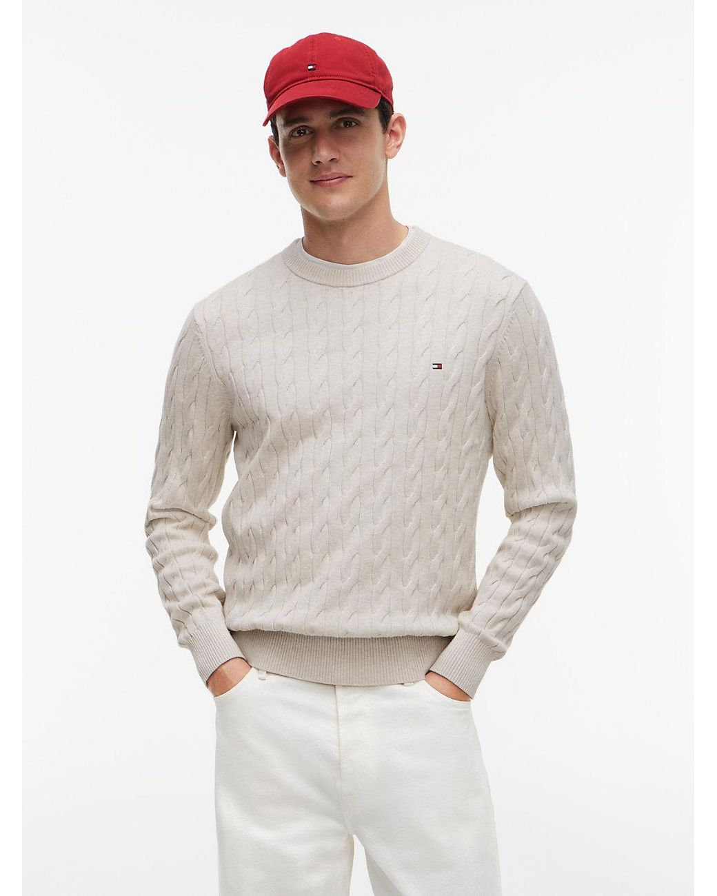 Tommy Hilfiger Blue Cable Knit Crew Neck Jumper for men