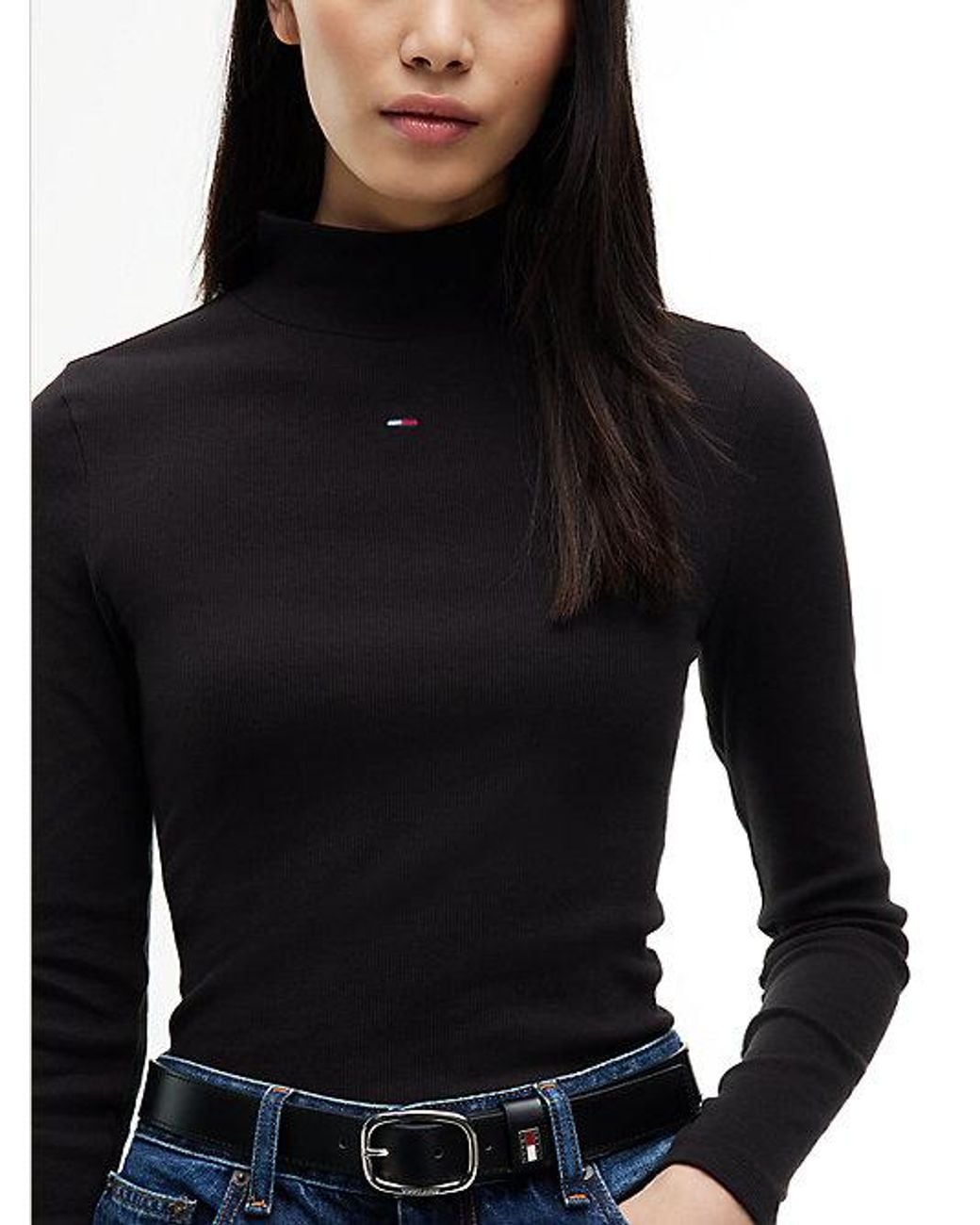 Tommy Hilfiger Blue Tommy Jeans Slim Mock Neck Long Sleeve T-Shirt