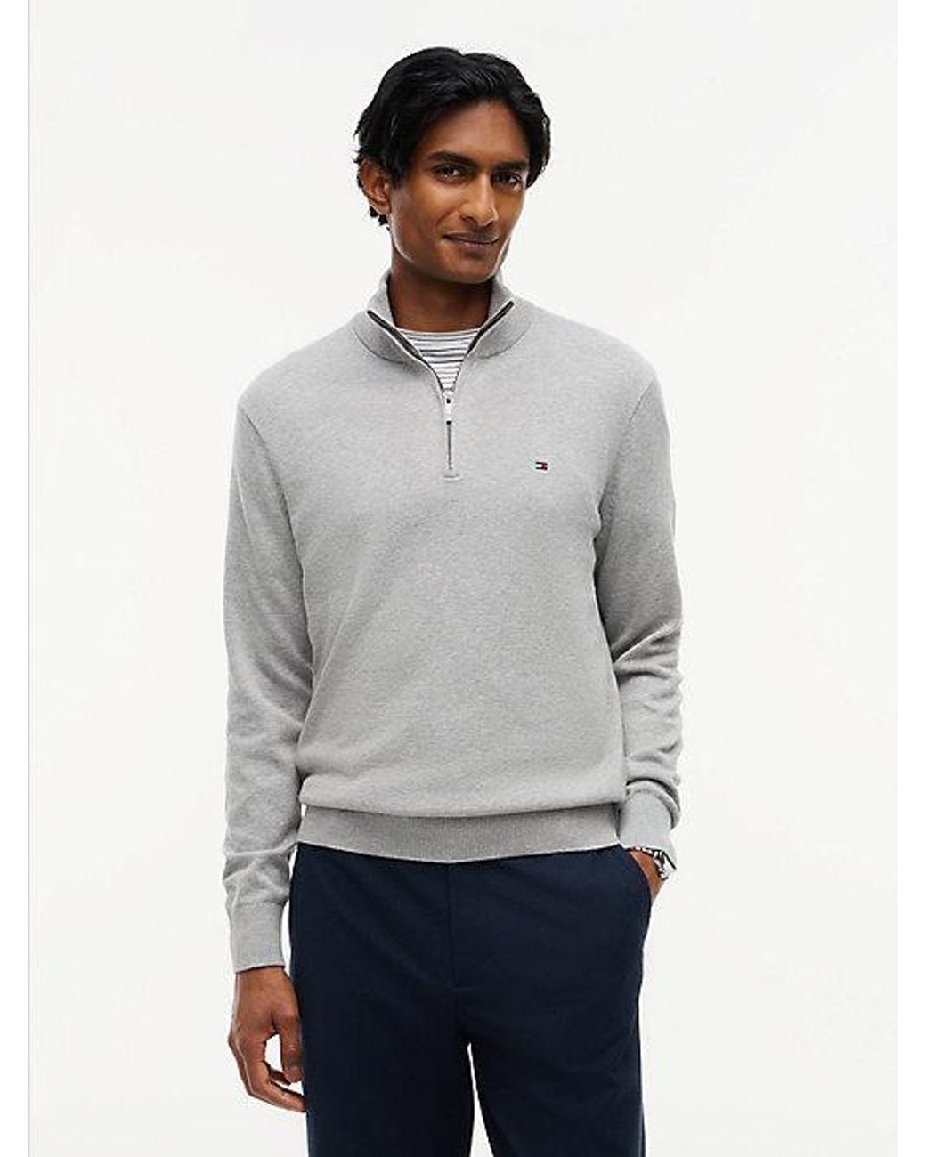 Tommy Hilfiger Gray Mock Neck Quarter Zip Jumper With Cashmere for men