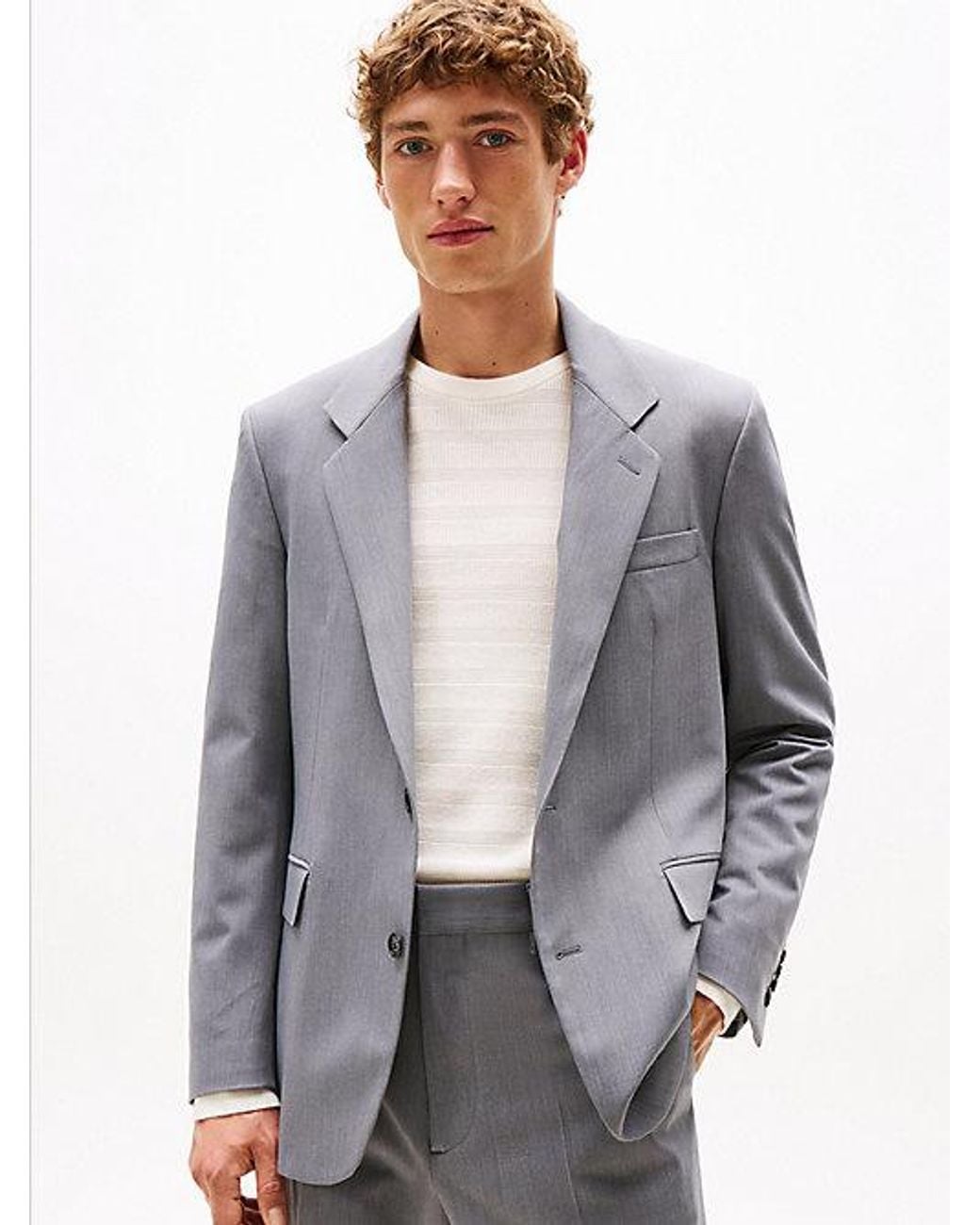 Tommy Hilfiger Gray Twill Single Breasted Blazer With Wool for men