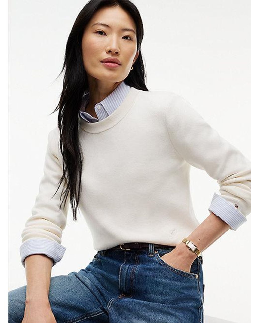 Tommy Hilfiger White Premium Knit Crew Neck Jumper