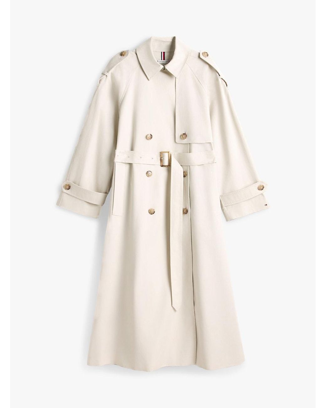 Tommy Hilfiger White Water Repellent Twill Oversized Trench Coat