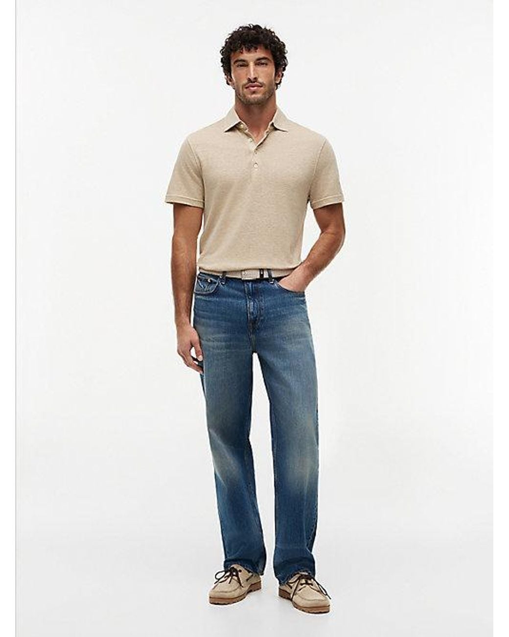 Tommy Hilfiger Blue New York Label Regular Fit Linen Blend Polo Shirt for men