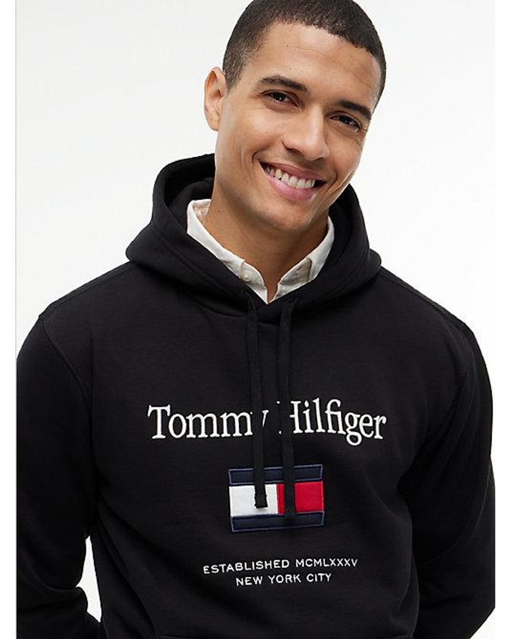 Tommy Hilfiger Blue Logo Embroidery Fleece Hoody for men