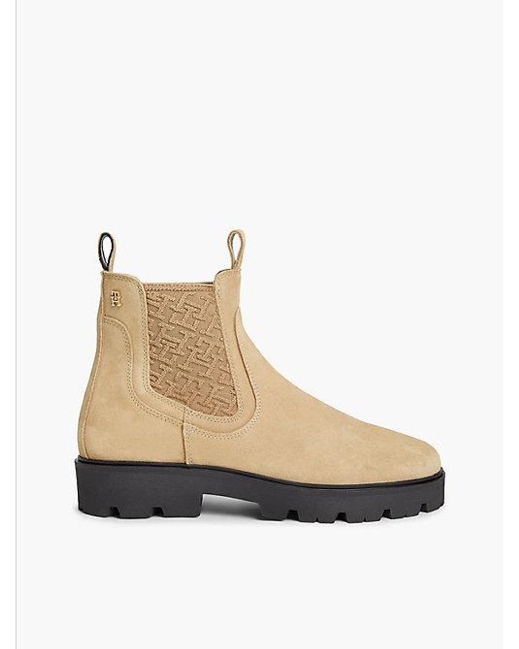 Tommy Hilfiger White Suede Th Monogram Panel Chelsea Boots