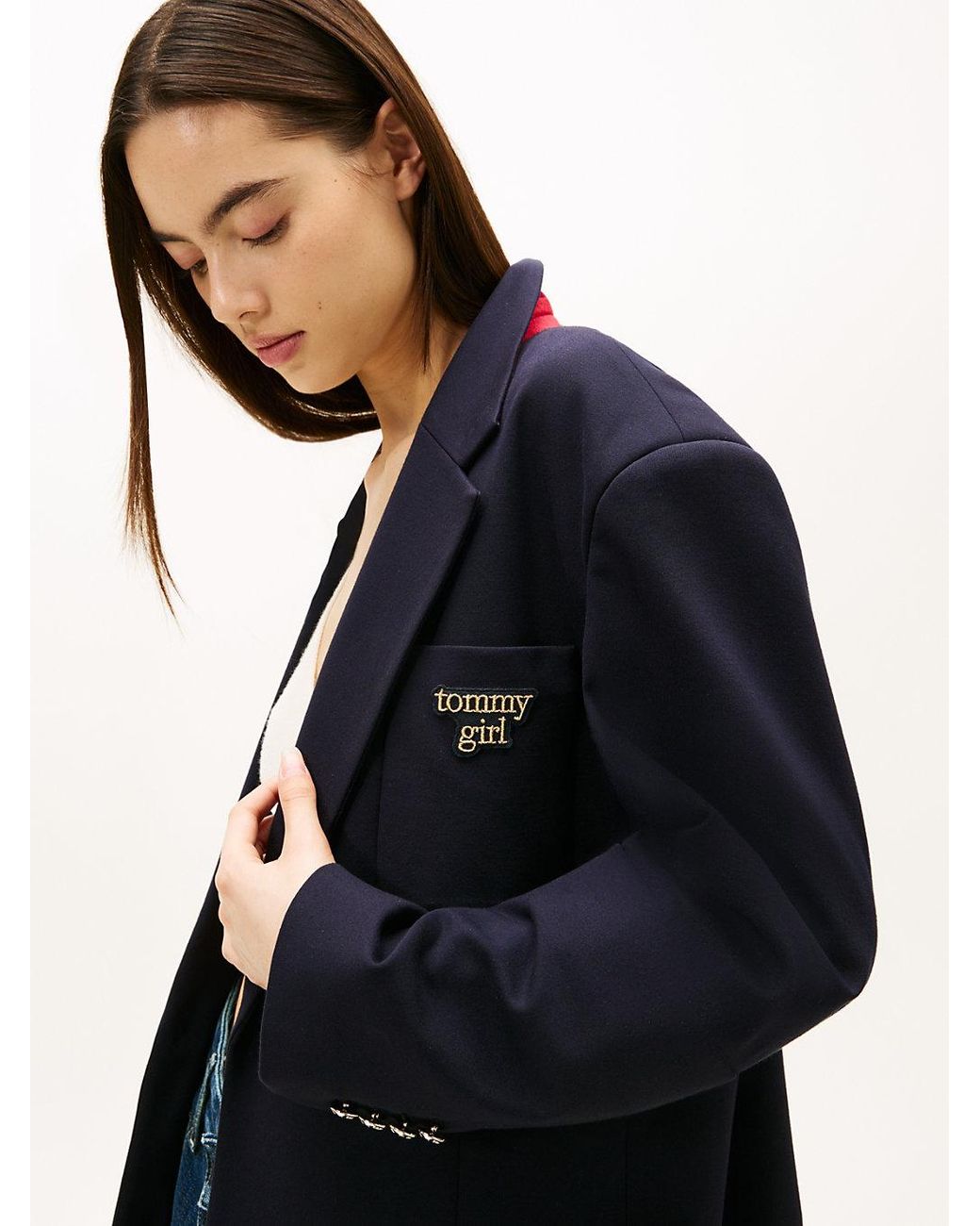 Tommy Hilfiger Blue Tommy Girl Logo Oversized Fit Jersey Blazer