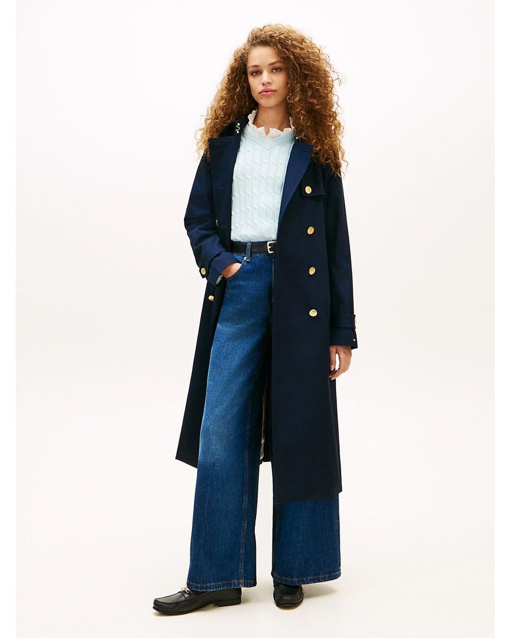 Tommy Hilfiger Blue Tone Button Slim Trench Coat