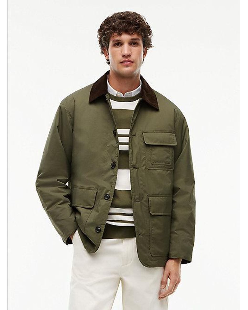 Tommy Hilfiger Green Corduroy Collar Padded Ripstop Barn Jacket for men